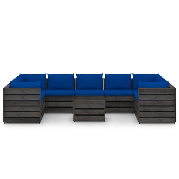 vidaXL 10 Piece Garden Lounge Set with Cushions Grey Impregnated Wood