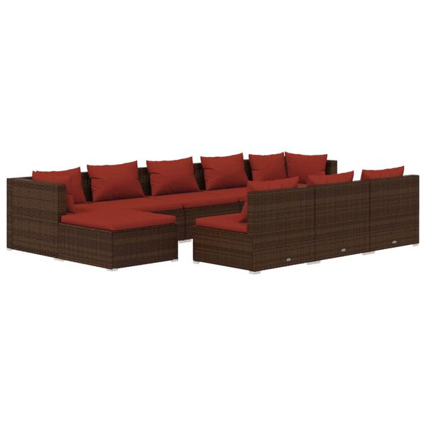 vidaXL 10 Piece Garden Lounge Set with Cushions Brown Poly Rattan