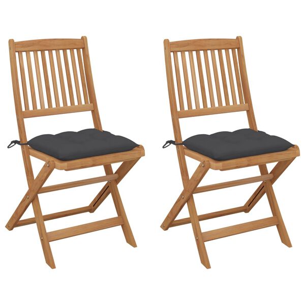 vidaXL Folding Garden Chairs 2 pcs with Cushions Solid Wood Acacia