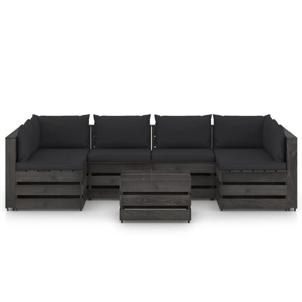 vidaXL 7 Piece Garden Lounge Set with Cushions Grey Impregnated Wood
