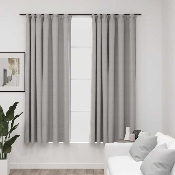 vidaXL Linen-Look Blackout Curtains with Hooks 2 pcs Grey 140x175 cm