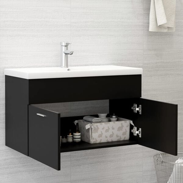 vidaXL Sink Cabinet Black 80x38.5x46 cm Engineered Wood