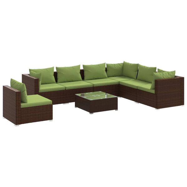vidaXL 8 Piece Garden Lounge Set with Cushions Poly Rattan Brown