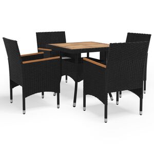 vidaXL Dining Set | Black | Poly rattan | Medium | Removable Covers