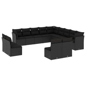 vidaXL 13 Piece Garden Sofa Set with Cushions Black Poly Rattan