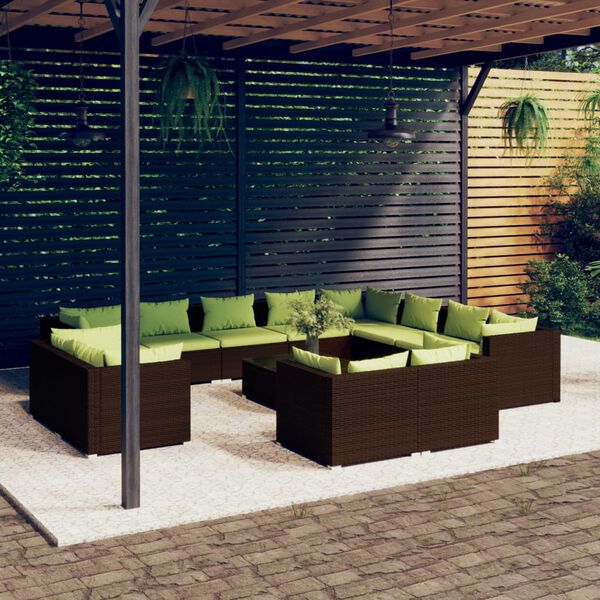 vidaXL 13 Piece Garden Lounge Set with Cushions Brown Poly Rattan