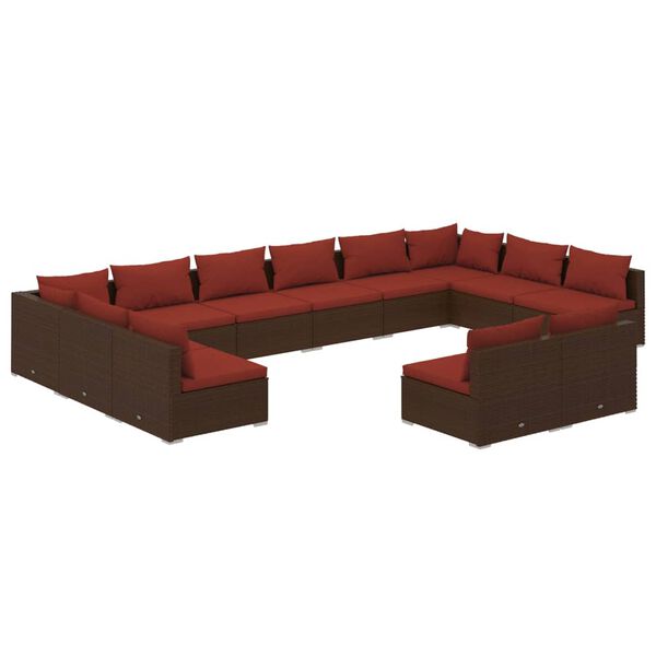 vidaXL 12 Piece Garden Lounge Set with Cushions Brown Poly Rattan