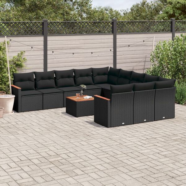 vidaXL 12 Piece Garden Sofa Set with Cushions Black Poly Rattan