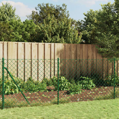 vidaXL Chain Link Fence with Spike Anchors Green 0.8x25 m
