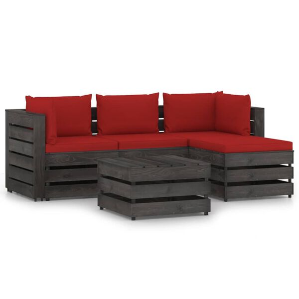 vidaXL 5 Piece Garden Lounge Set with Cushions Grey Impregnated Wood