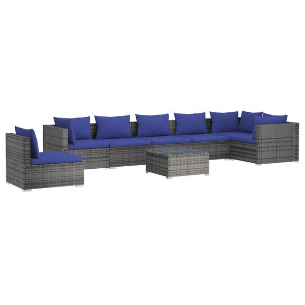 vidaXL 8 Piece Garden Lounge Set with Cushions Poly Rattan Grey