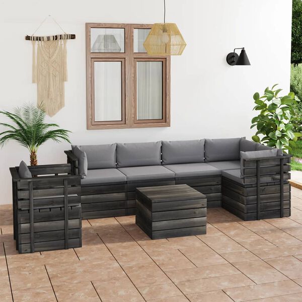 vidaXL 7 Piece Garden Pallet Lounge Set with Cushions Solid Pinewood