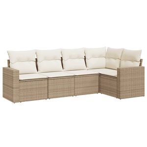 vidaXL 5 Piece Garden Sofa Set with Cushions Beige Poly Rattan
