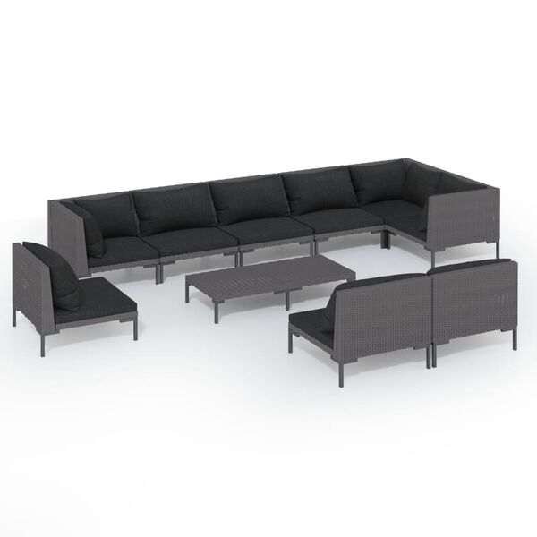 vidaXL 10 Piece Garden Lounge Set with Cushions Poly Rattan Dark Grey