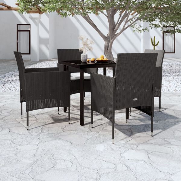 vidaXL 5 Piece Garden Dining Set with Cushions Black