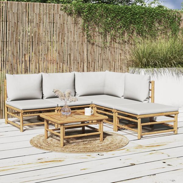 vidaXL 6 Piece Garden Lounge Set with Light Grey Cushions Bamboo