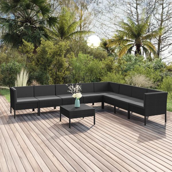 vidaXL 9 Piece Garden Lounge Set with Cushions Poly Rattan Black