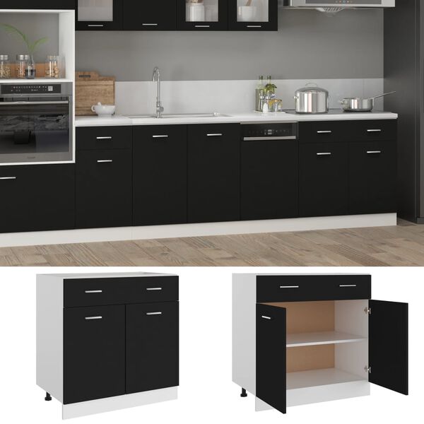 vidaXL Drawer Bottom Cabinet Black 80x46x81.5 cm Engineered Wood