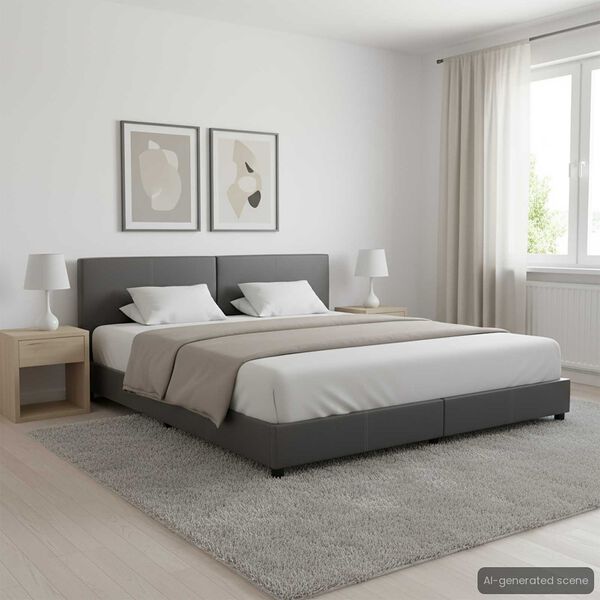 vidaXL Bed Frame without Mattress Grey Faux Leather 180x200 cm Super King