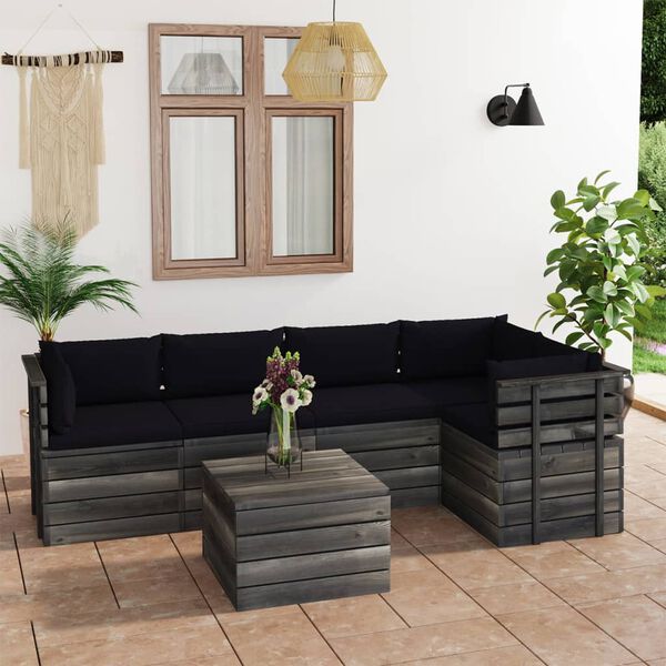 vidaXL 6 Piece Garden Pallet Lounge Set with Cushions Solid Pinewood