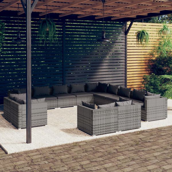vidaXL 13 Piece Garden Lounge Set with Cushions Grey Poly Rattan