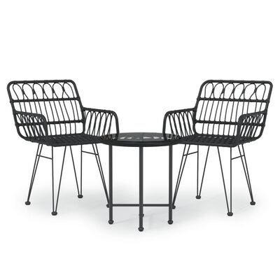 vidaXL 3 Piece Garden Dining Set Black Poly Rattan