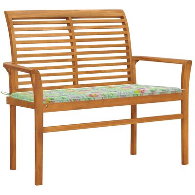vidaXL Garden Bench with Leaf Pattern Cushion 112 cm Solid Teak Wood