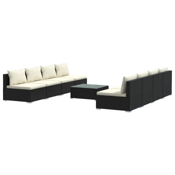 vidaXL 9 Piece Garden Lounge Set with Cushions Poly Rattan Black