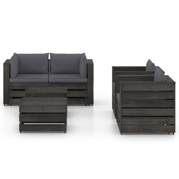 vidaXL 6 Piece Garden Lounge Set with Cushions Grey Impregnated Wood