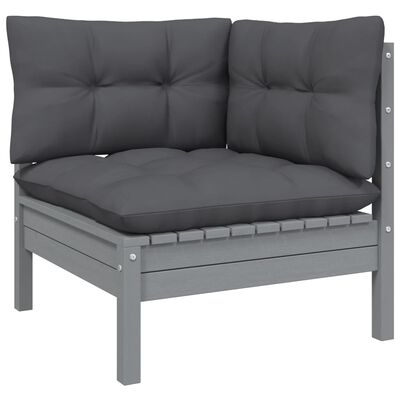 vidaXL 11 Piece Garden Lounge Set with Cushions Grey Pinewood
