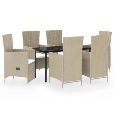 vidaXL 7 Piece Garden Dining Set with Cushions Beige