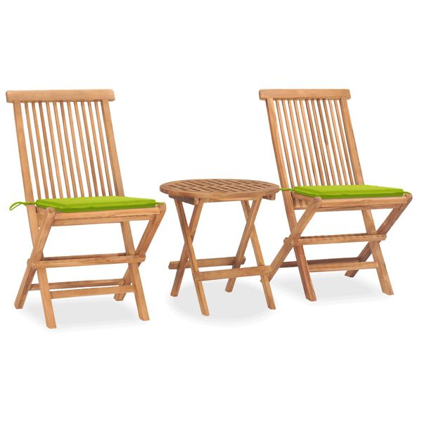 vidaXL 3 Piece Folding Outdoor Dining Set with Cushion Solid Teak Wood