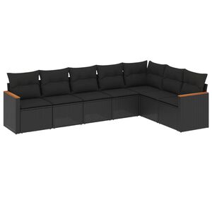 vidaXL 7 Piece Garden Sofa Set with Cushions Black Poly Rattan