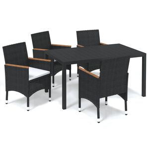 vidaXL 5 Piece Garden Dining Set with Cushions Poly Rattan Black