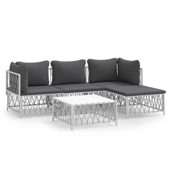 vidaXL 5 Piece Garden Lounge Set with Cushions White Steel
