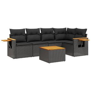 vidaXL 6 Piece Garden Sofa Set with Cushions Black Poly Rattan
