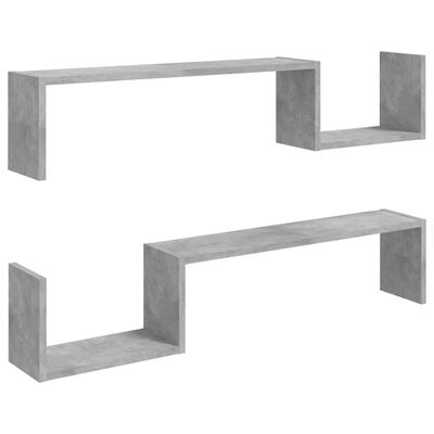 vidaXL Wall Shelf 2 pcs Concrete Grey 100x15x20 cm Engineered Wood