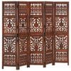 vidaXL Hand Carved 5-Panel Room Divider Brown 200x165 cm Solid Mango Wood