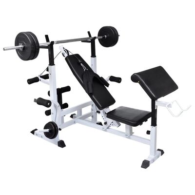vidaXL Weight Bench with Weight Rack, Barbell and Dumbbell Set 30.5kg