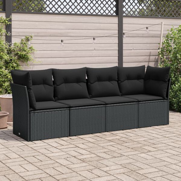 vidaXL 4 Piece Garden Sofa Set with Cushions Black Poly Rattan