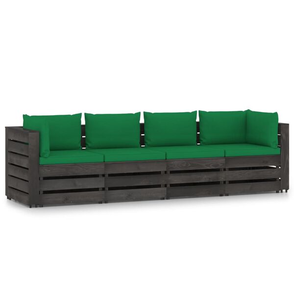 vidaXL 4-Seater Garden Sofa with Cushions Grey Impregnated Wood