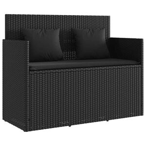 vidaXL Garden Bench with Cushions Black Poly Rattan