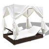 vidaXL Outdoor Lounge Bed with Curtains Poly Rattan Brown