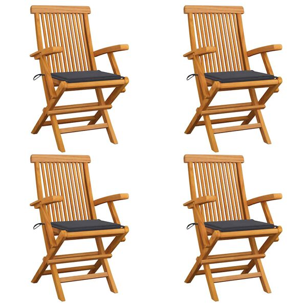 vidaXL Garden Chairs with Anthracite Cushions 4 pcs Solid Teak Wood