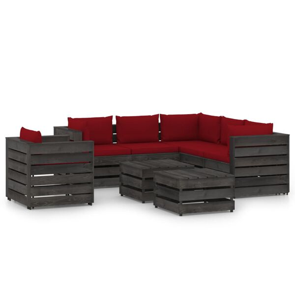 vidaXL 8 Piece Garden Lounge Set with Cushions Grey Impregnated Wood
