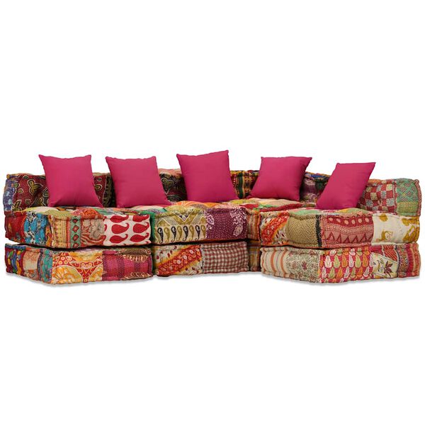 vidaXL 4-Seater Modular Pouffe Patchwork Fabric