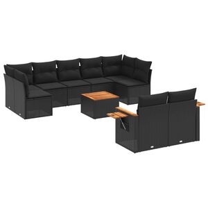 vidaXL 10 Piece Garden Sofa Set with Cushions Black Poly Rattan