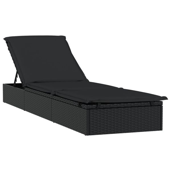 vidaXL Sunbed with Cushion Black 201x55x62 cm Poly Rattan