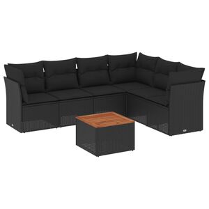 vidaXL 7 Piece Garden Sofa Set with Cushions Black Poly Rattan