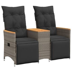 vidaXL Reclining Garden Sofa 2-Seater with Table Grey Poly Rattan